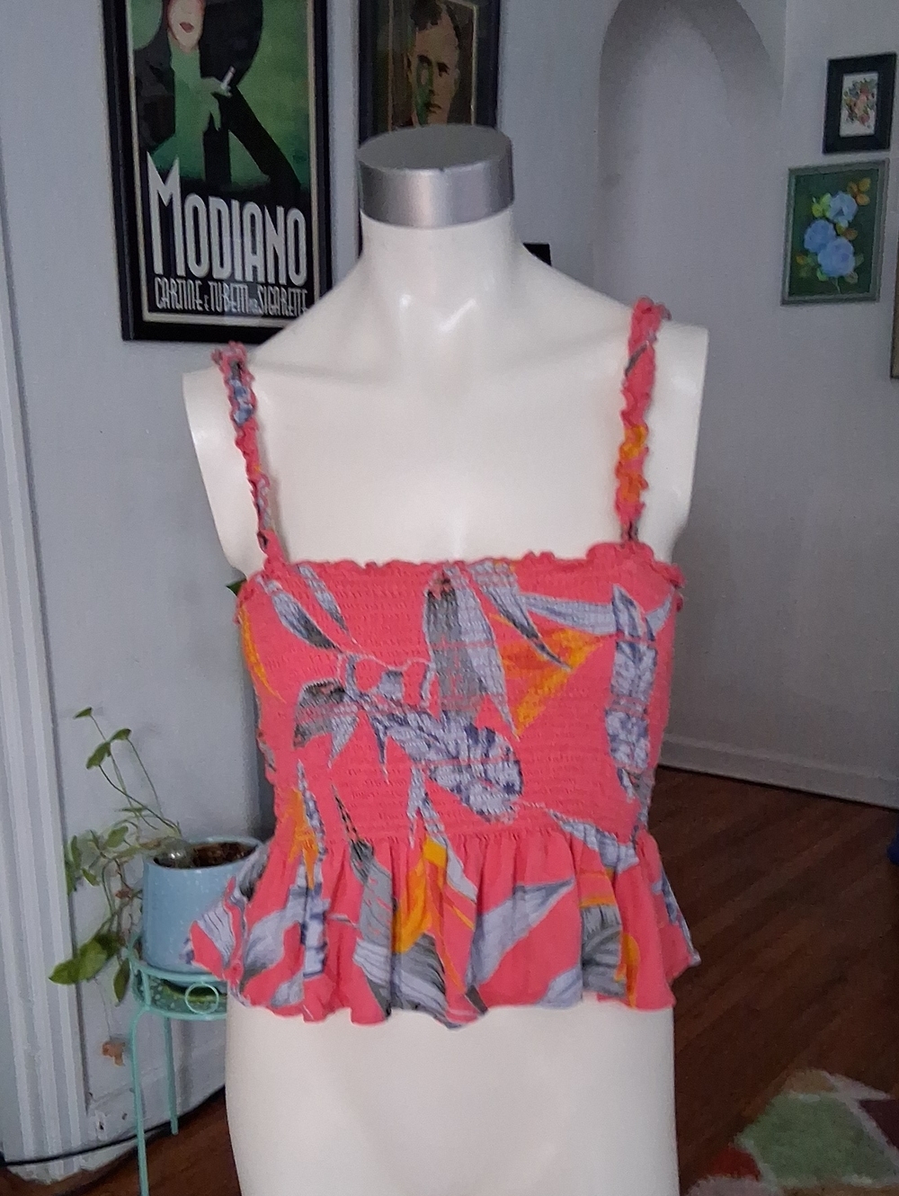 Women’s Smocked Ruffle Crop Top - Coral Floral